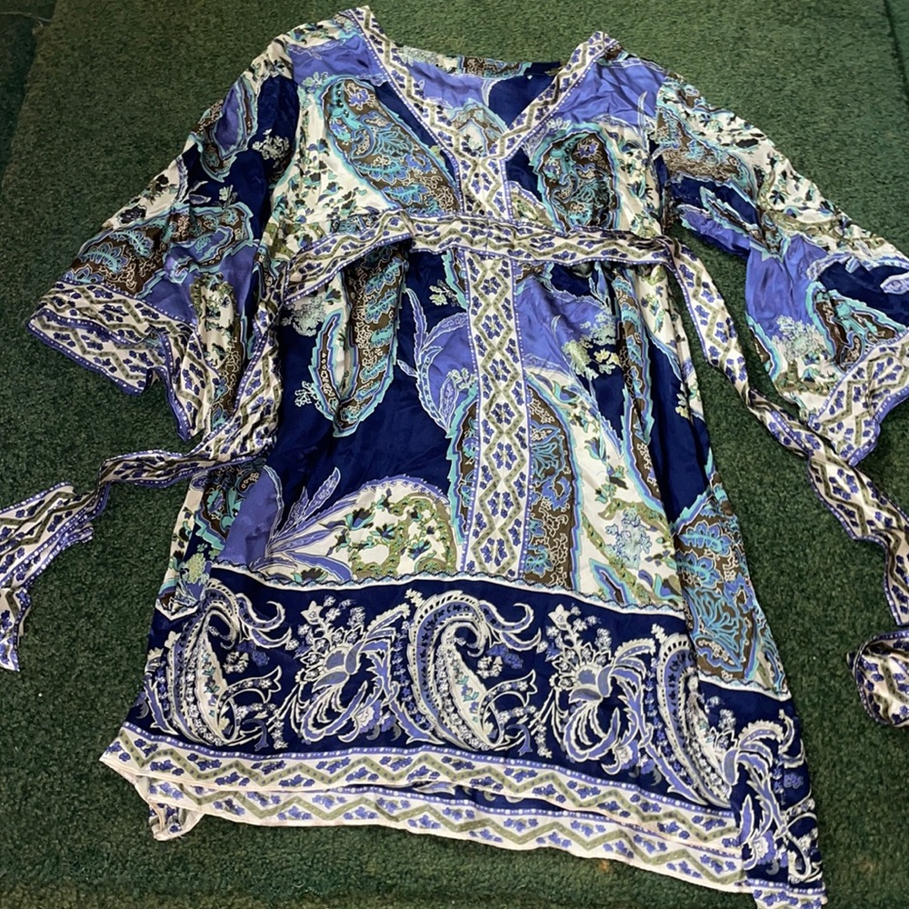 blue silky satin kimono dress